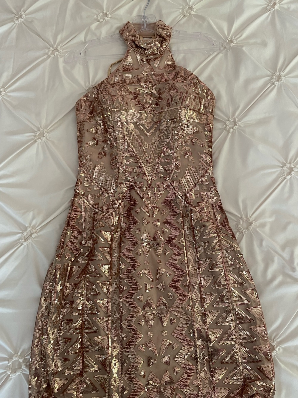 Sequin Halter Mini Dress in Rose Gold